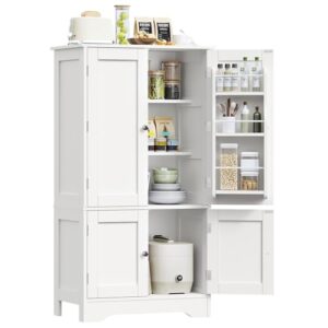 TEENFON 43'H Pantry Cabinet with 4 Doors, Kitchen Cabinet with 6 Door Shelves, Kitchen Pantry for Living Room, Dining Room, Bathroom, White