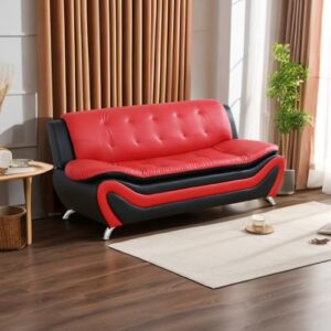 Moderno sofá de Cuero en contraste Rojo y Negro de lujo, combinación de 3 plazas + 2 plazas + sillón, conjunto de muebles de sala de Estar de Estilo nórdico Simple (Sofa,Red/Black)