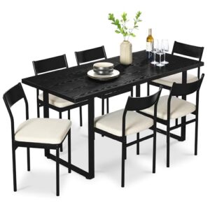 Best Choice Products 7-Piece Modern Dining Room Set, Kitchen Table Set, Dining Table w/ 6 Chairs, Upholstered Cushions, Solid Metal Frame, Curved Backrest - Black/Ivory