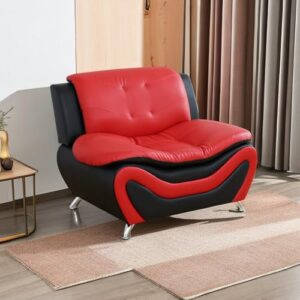 Moderno sofá de Cuero en contraste Rojo y Negro de lujo, combinación de 3 plazas + 2 plazas + sillón, conjunto de muebles de sala de Estar de Estilo nórdico Simple (Chair,Red/Black)