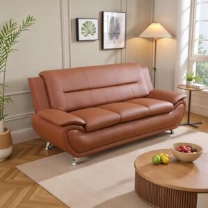 Combinación de sofá de Cuero de lujo moderno, 3 plazas + 2 plazas + sillón, conjunto de muebles de sala de Estar de Estilo nórdico Simple (Sofa,Orange)