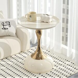 Elegant Modern Side Table - Featuring a Unique Hourglass Design, Ideal for use in Living Rooms, cafes, Dining Rooms, bedrooms, and Outdoors - a Fashionable Decoration (1, Off White)