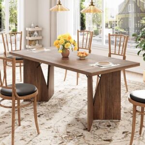 71 Inch Rectangular Dining Table for 6-8 People, Farmhouse Large Kitchen Table, Wooden Dinner Table with Thickened Long Tabledesk & Sturdy Flat Legs, Dinner Desk for Party, Big Family, Retro Gold