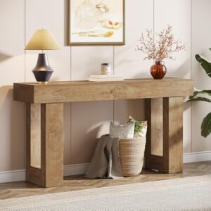 Tribesigns 63-Inch Long Console Table, Wooden Rectangular Sofa Table Behind The Couch, Farmhouse Entryway Table for Entrance, Hallway, Living Room (Natural)