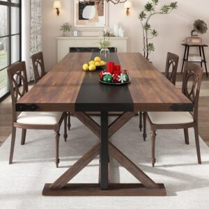 Hlivelood 71 Inch Dining Table for 6 People, Rectangular Kitchen Farmhouse Table W/Thickness Waterproof Wood Tabletop,Long Dining Room Tables W/Wood Strip Base for Kitchen Living Room(BR)