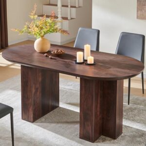 OKD 63" Oval Dining Table for 4-6, Thick Wood Kitchen Table with Sturdy T-Shaped Base & Curved Table Edge, Modern Dinner Tables for Dining Room, Kitchen, Living Room, Dark Walnut (Table Only)