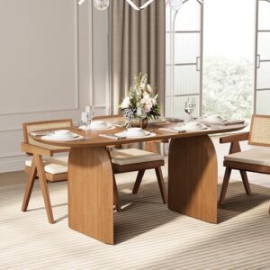 homary 70.9" Japandi Oval Dining Table for 6, Modern Pine Wood Dininer Table for Dining Room, Kitchen, Living Room Mesas de Comedor, Easy Clean, Without Dining Chair