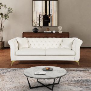Chesterfield Sofa ,Stanford Sofa , High Quality Chesterfield Sofa ,BEIGE , Tufted And Wrinkled Fabric Sofa Contemporary Stanford Sofa .loverseate Tufted Sofa With Scroll Arm And Scroll Back