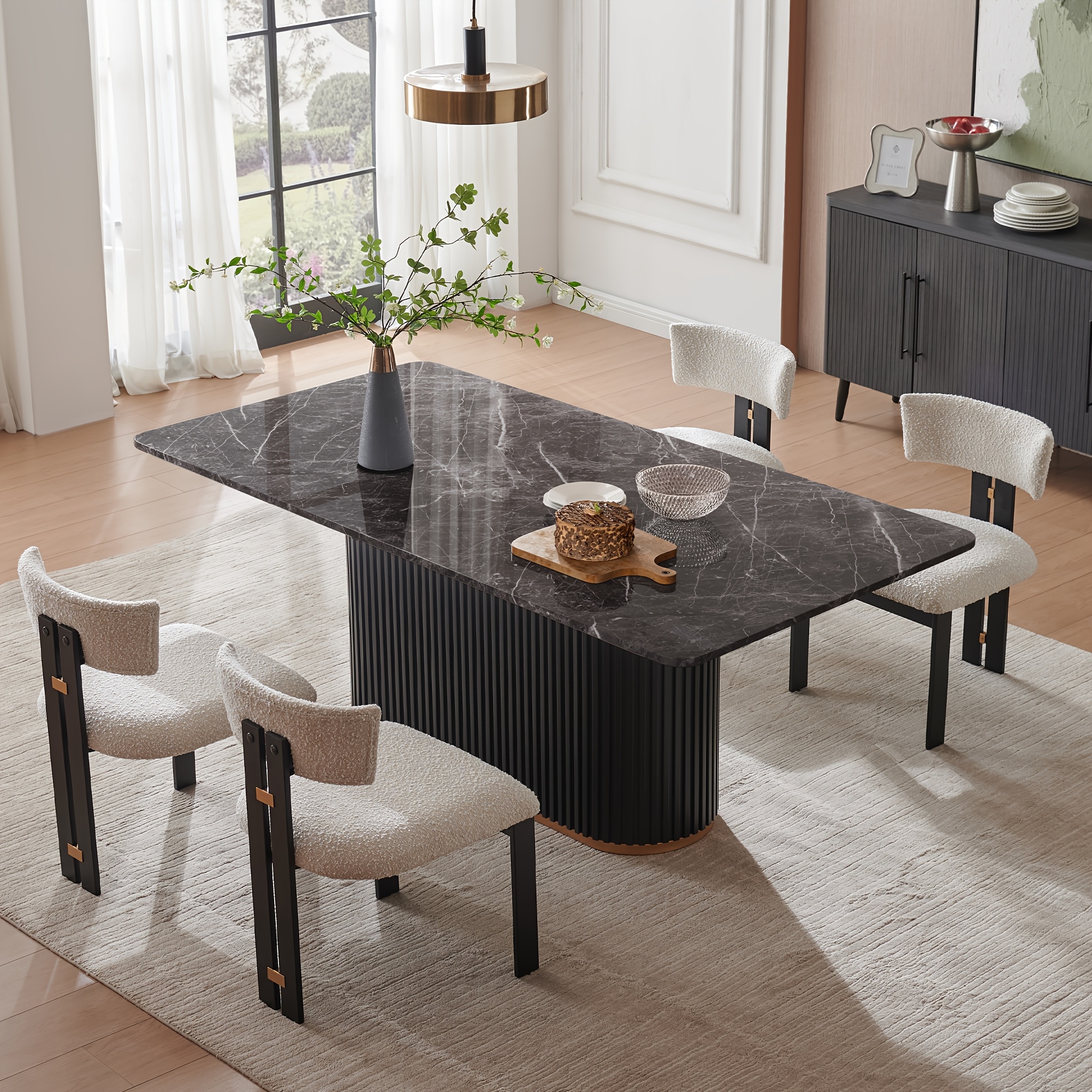 Comedor moderno efecto mármol de cinco piezas