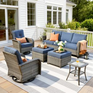 Conjunto exterior de mimbre con mecedoras