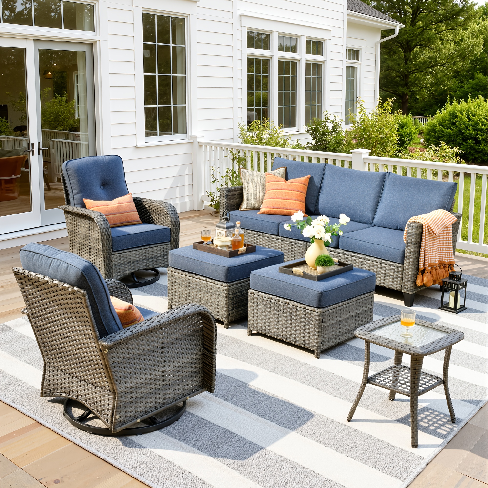 Conjunto exterior de mimbre con mecedoras
