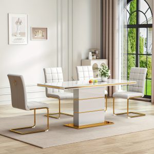Mesa rectangular y cuatro sillas de cuero