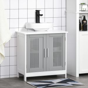 Gabinete bajo lavabo blanco y gris